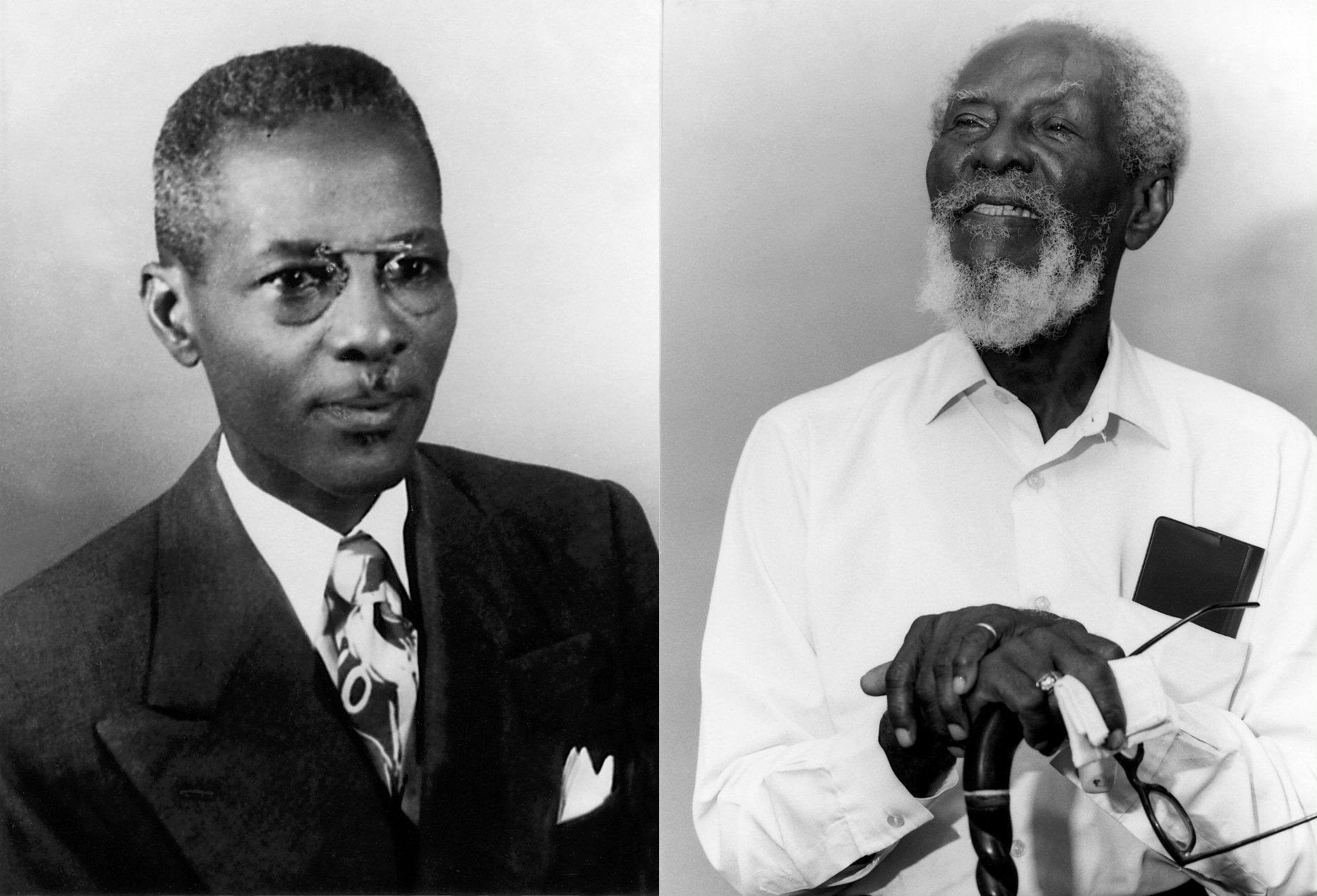 Julius Edwards, one of the five people who introduced the Baha'i Faith to Ghana, pictured in 1953 (left) and in later years (right).