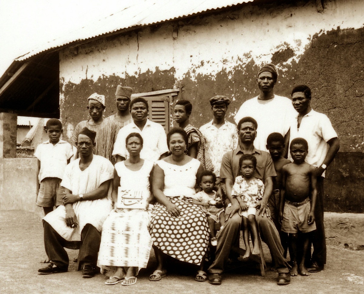 David Tanyi (back row, fourth from left in white shirt) with Baha'is in Tamale, Northern Ghana, 1960.