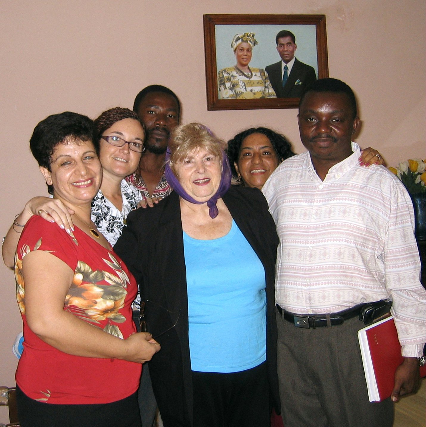 Elise Lynelle (center), who introduced the Baha'i Faith to Spanish (now Equatorial) Guinea, with some participants in the jubilee celebrations. Photo by Jose Maria Fierro Cueto.