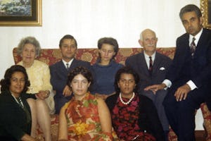 Some Baha'is of San Marino with Hand of the Cause Ugo Giachery (second from right) and Mrs. Giachery (at left, seated), 1971. At far right is Sohrab Payman, and at far left, Tabandeh Payman.