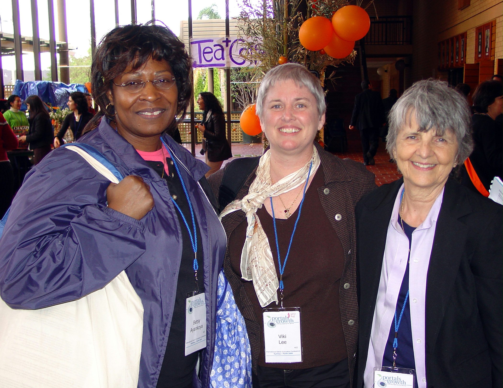 Baha'is from the United States who attended both conferences: (left to right) Betsy Ayankoya, Viki Lee, Susan Nossa.