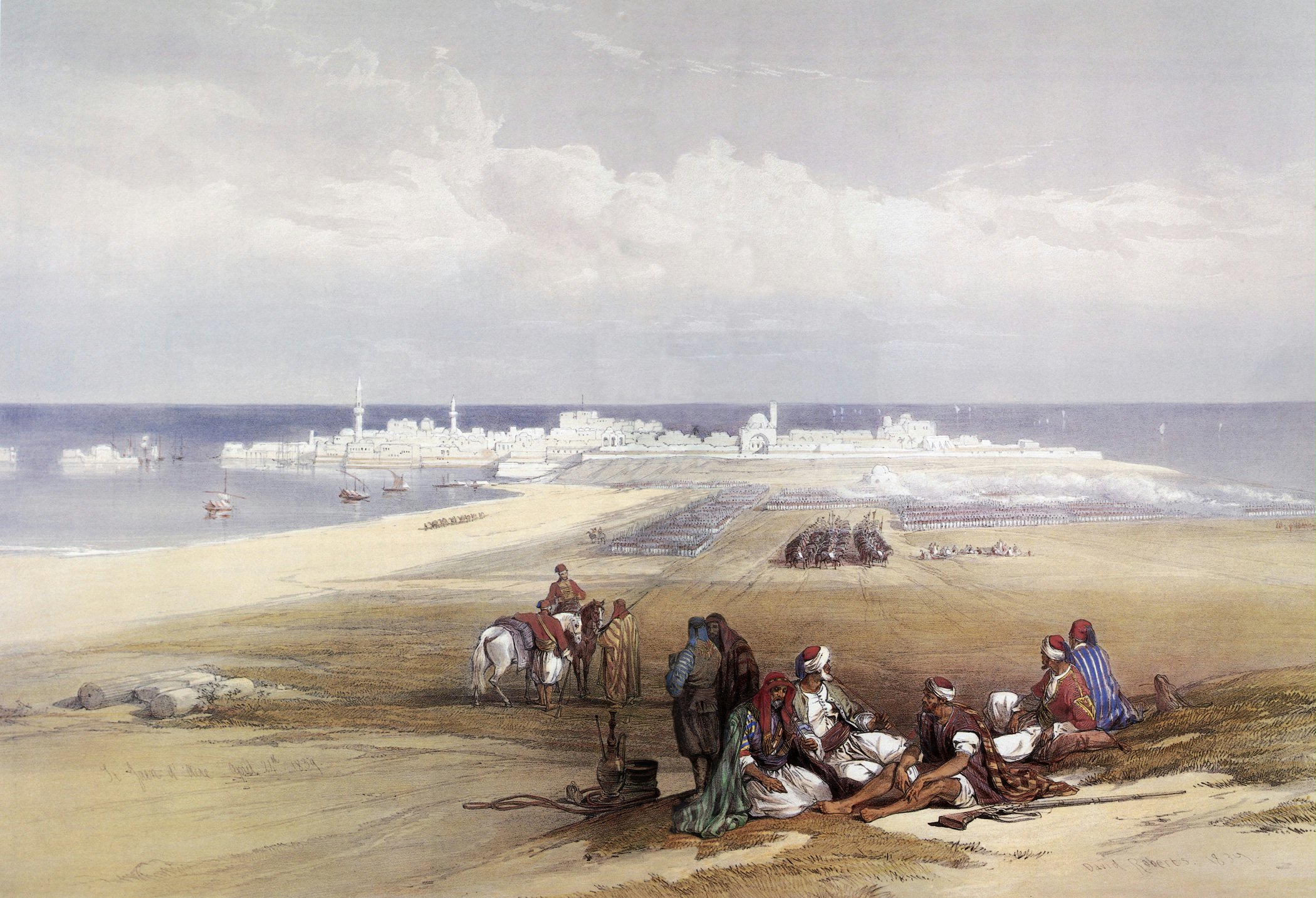 View of Acre, with the prison compound at right. (Etching by David Roberts, 1839)