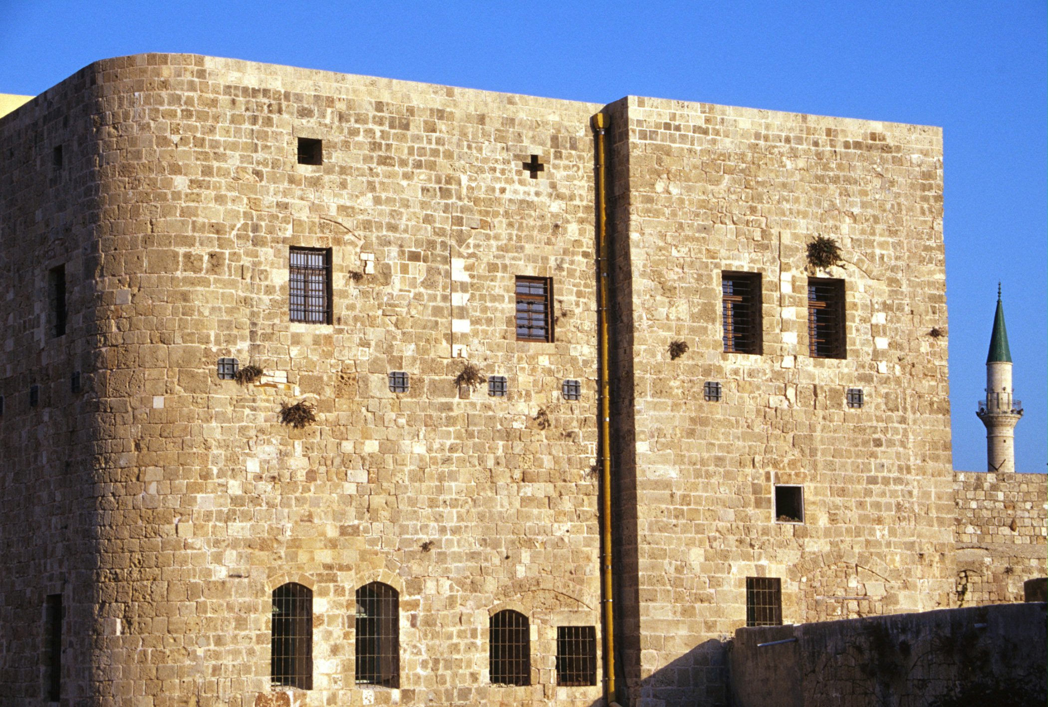 Windows of the cell of Baha'u'llah, upper right, in the prison citadel in Acre. (2004)