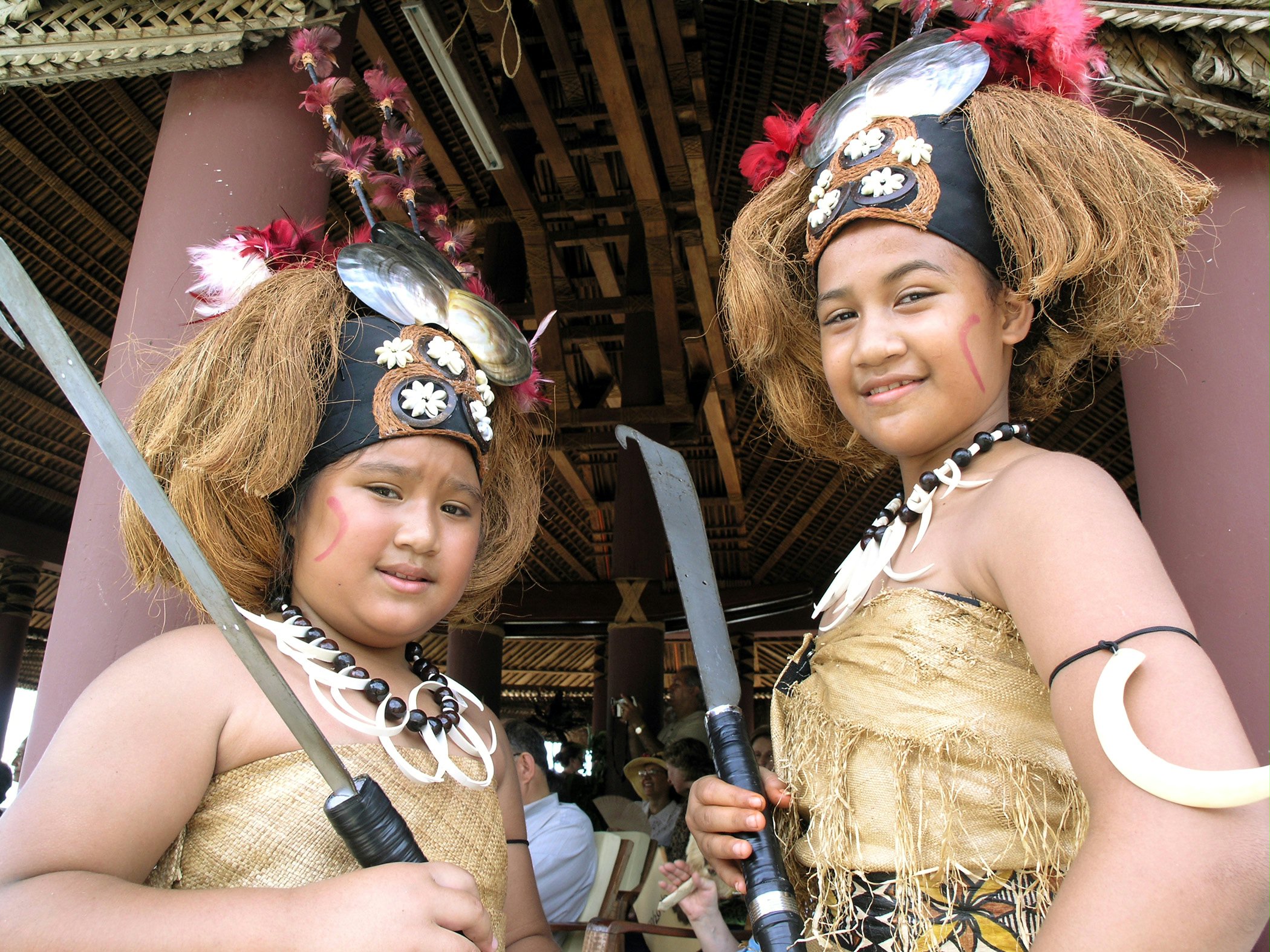 Performers in traditional costume at the jubilee festivities in Samoa.