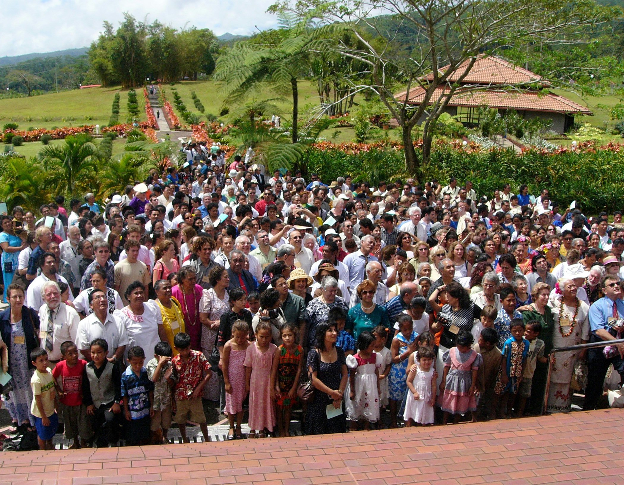 Some of the participants at the jubilee festival in front of the Baha'i Temple in Tiapapata, Samoa.