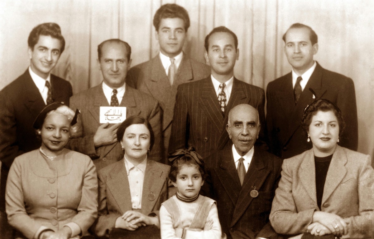 Elsie Austin (seated, left) with other members of the Baha'i community of Tangiers, Morocco. February 1954.