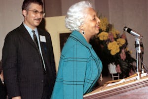 Elsie Austin circa 1970. At left is Firuz Kazemzadeh, then a member of the National Spiritual Assembly of the Baha'is of the United States.