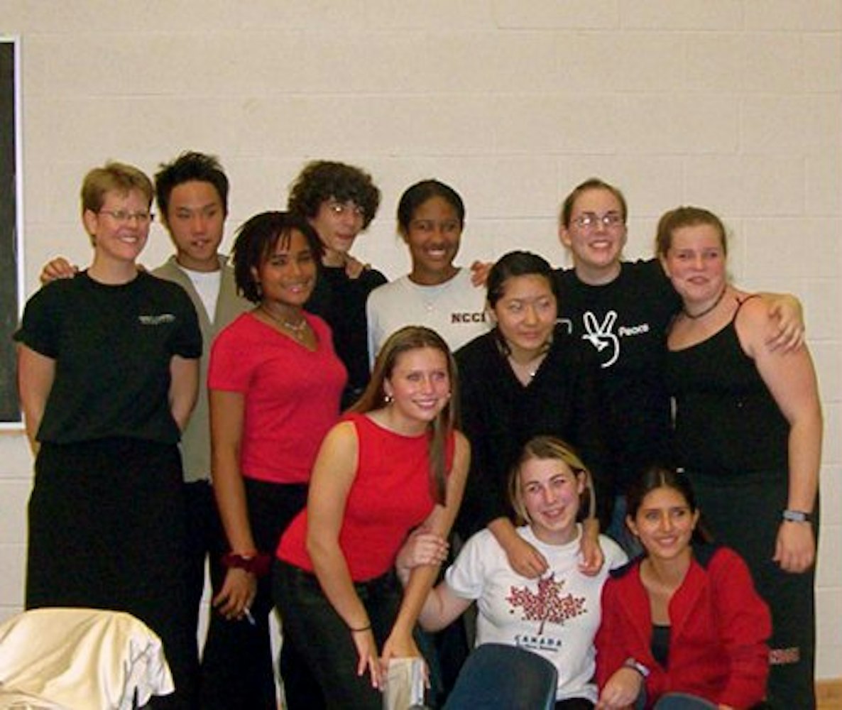 Members of the Dance Academy of Nancy Campbell Collegiate, who performed at a teacher appreciation event organized by the Baha'is of Richmond Hill, Ontario, Canada. At left is the academy's coordinator, Leslie Switzer.