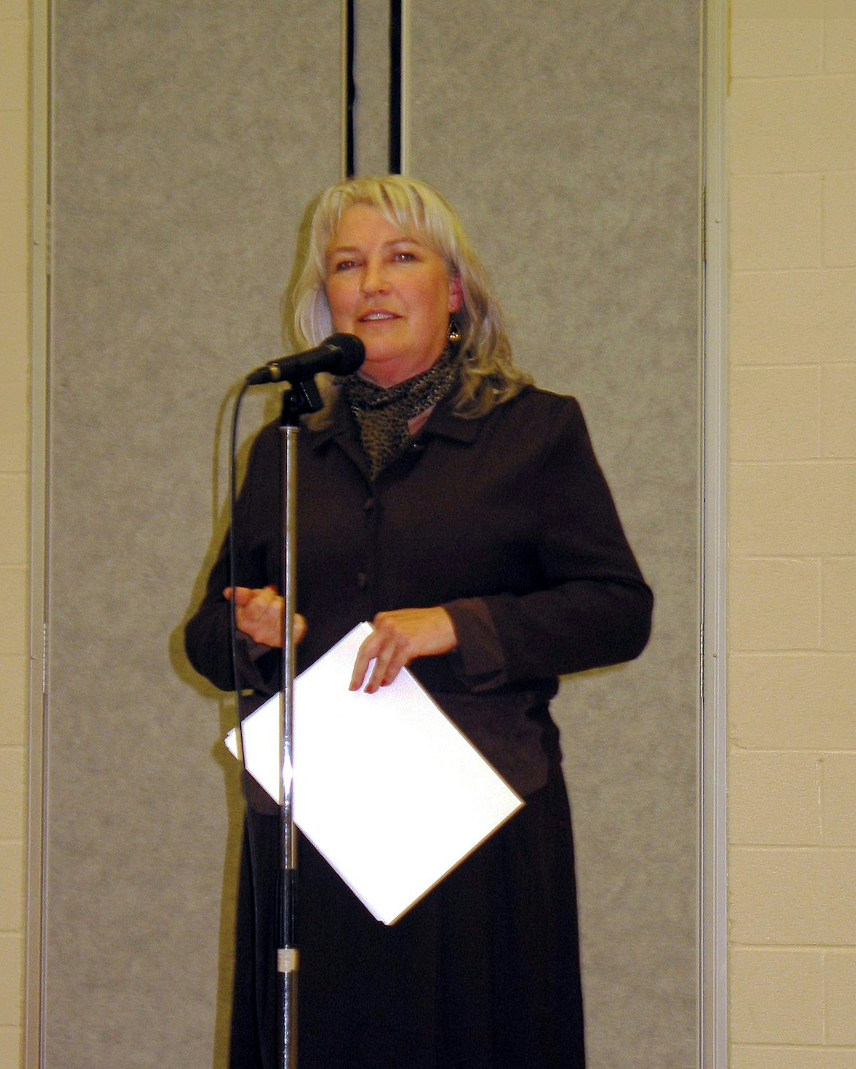 Cora McNamara, the principal of Nancy Campbell Collegiate, speaking about the importance of the role of teachers to a teacher appreciation gathering in Ontario, Canada.
