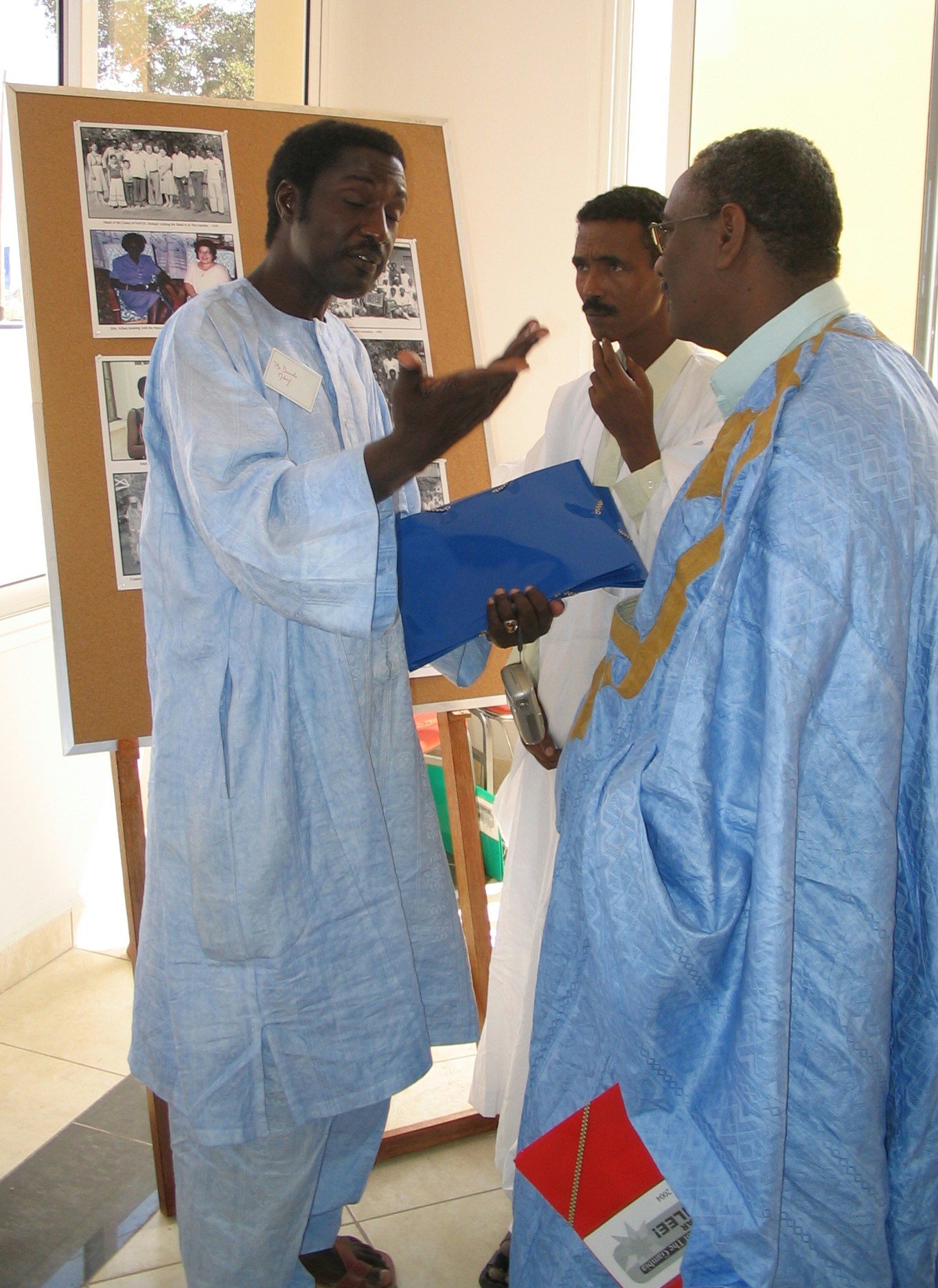 Baha'i guests from Mauritania at the jubilee festivities.(Left to right) Cheikh Ould Wally, Mohamed Limay, and Douda Ndaye.