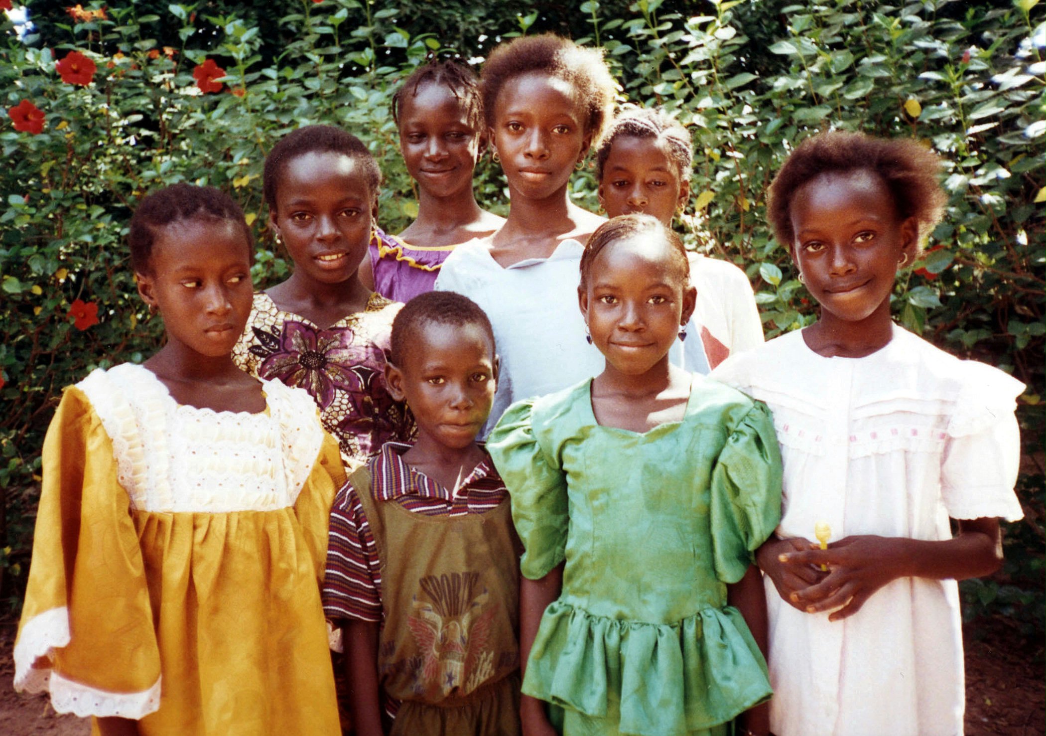 Members of a Baha'i children's class in Lamin village, The Gambia, celebrating the anniversary of the birth of Baha'u'llah. 1997.