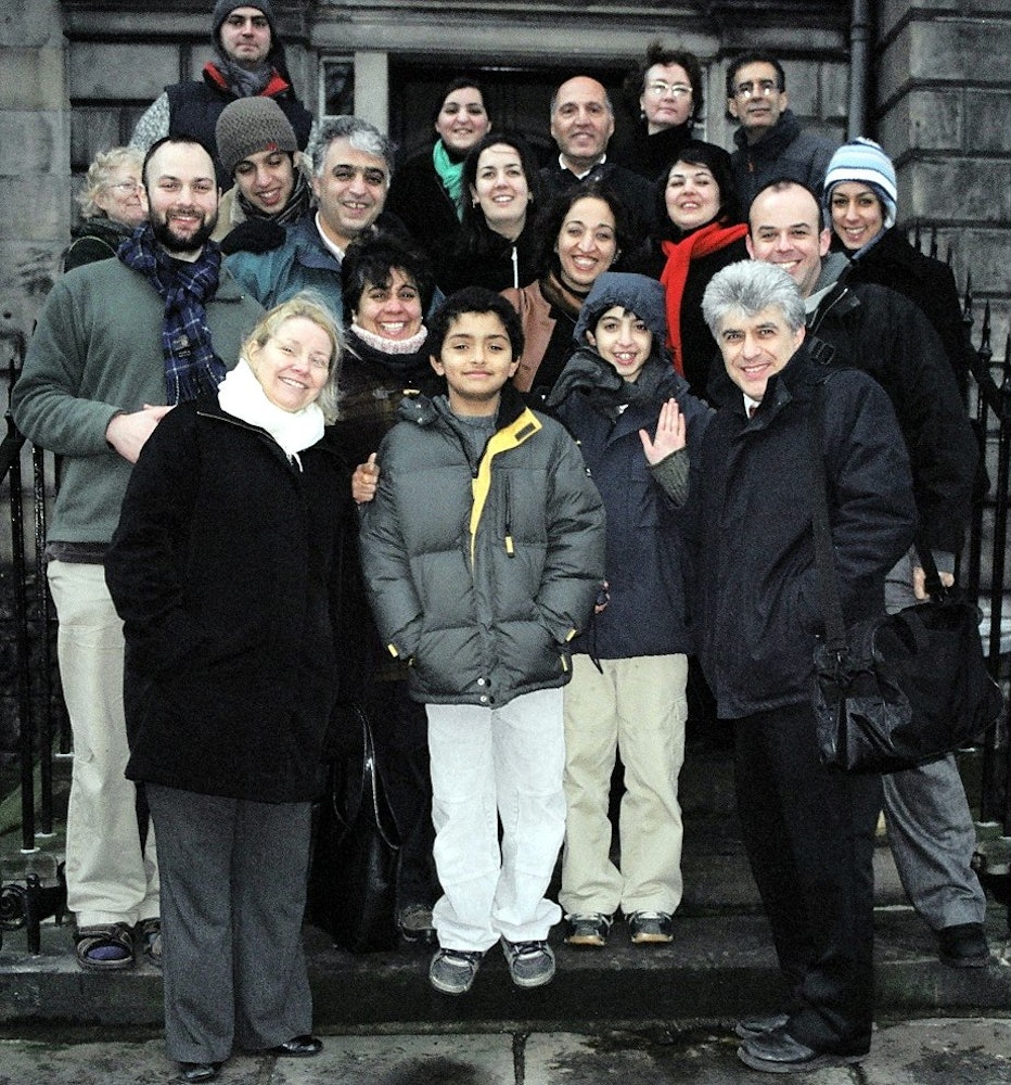 Some of the participants in the events marking the anniversary of the 1913 visit to Edinburgh by Abdu'l-Baha gathered on the steps of the house where he stayed. Photo by Rob Weinberg.