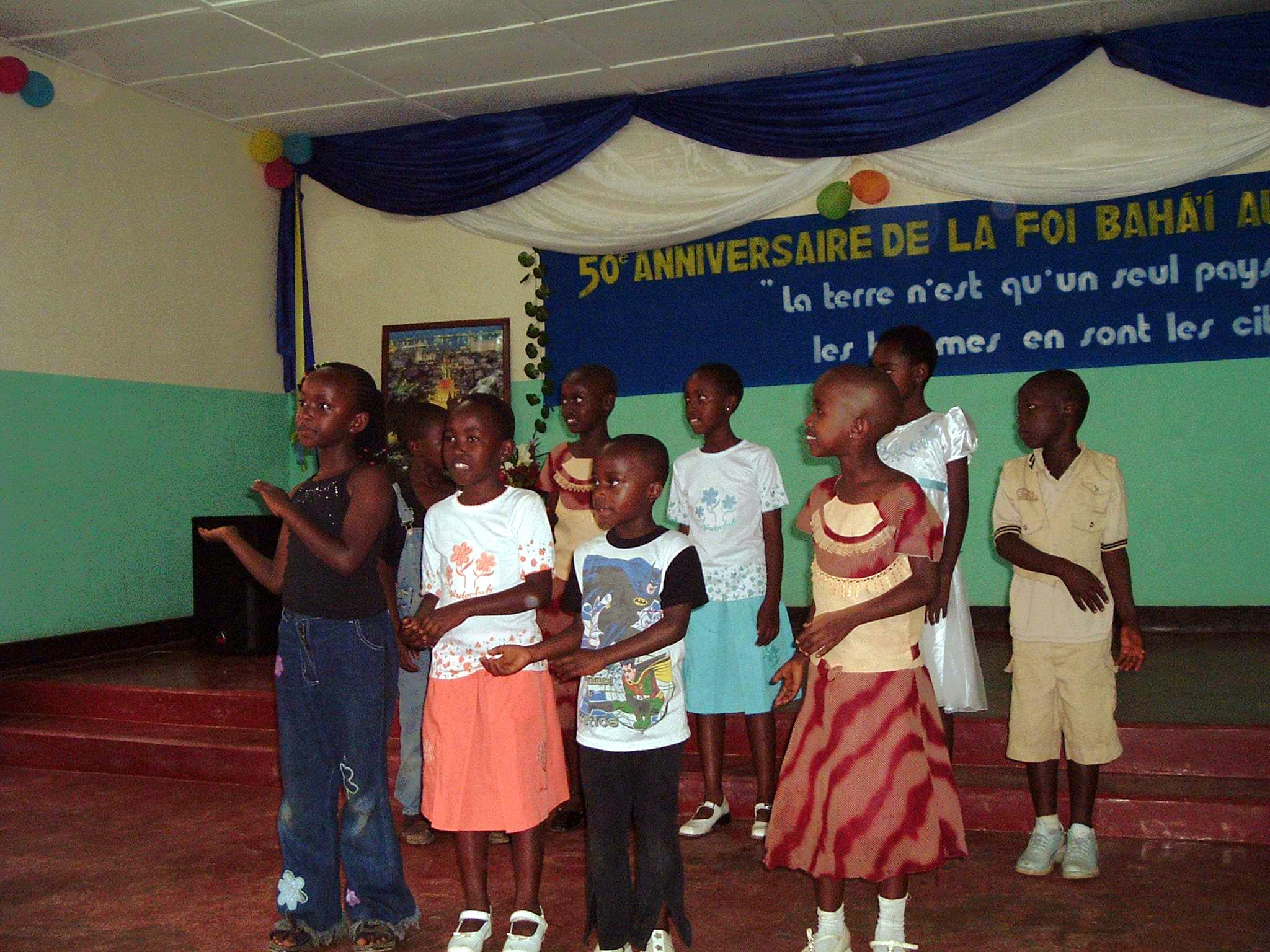 Children from Gikondo singing at the jubilee of the Rwandan Baha'i community.