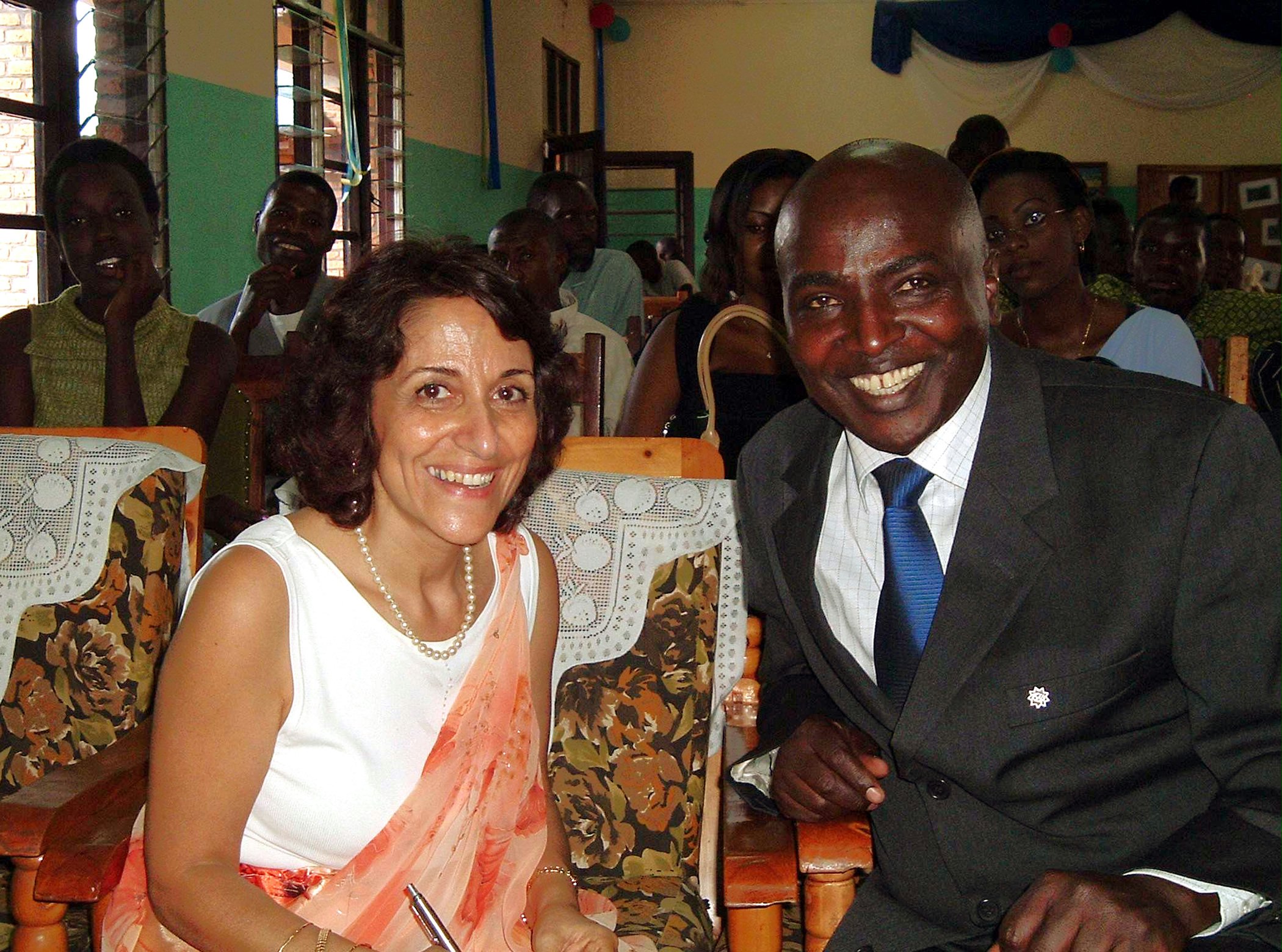 Master of ceremonies at the Rwandan Baha'i jubilee, Jean Baptiste Habimana,(right) with Hayede Parsa, a member of the National Spiritual Assembly of the Baha'is of Rwanda.