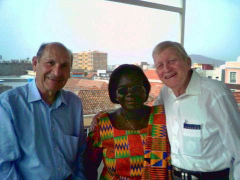 Howard Menking (right) with Beatrice Asare and Aminullah Shahidian at the Cape Verde islands' Baha'i jubilee celebrations.