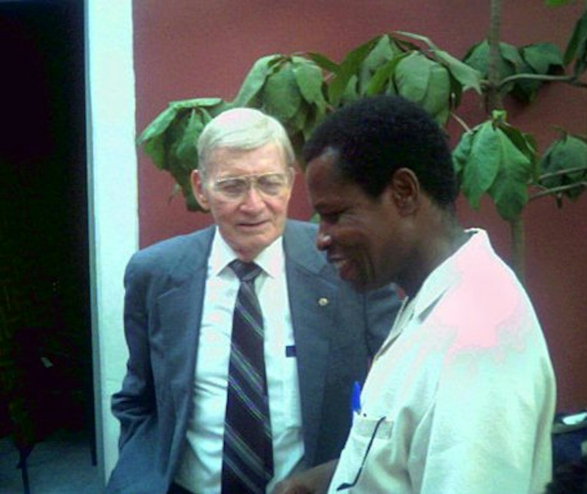 Howard Menking (left) with a member of the Continental Board of Counsellors in Africa, Kobina Fynn, at the jubilee celebrations of the Cape Verde Baha'i community.