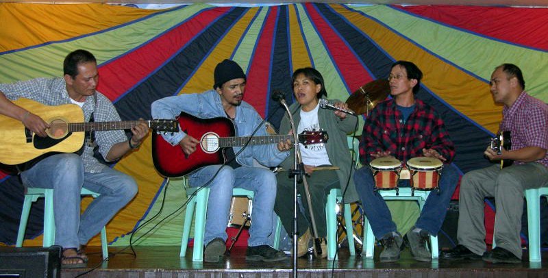 The group Bagong Lahi sang at the Baha'i National Arts Festival in the Philippines: (left to right) Xez Zulueta, Arlis Ordona, Mercy Cacam, Raul Gandeza, Gary Songguan.