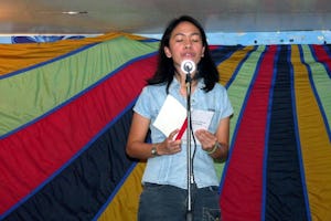 Bahiyyih Ancheta reading a poem at the Baha'i National Arts Festival in the Philippines.