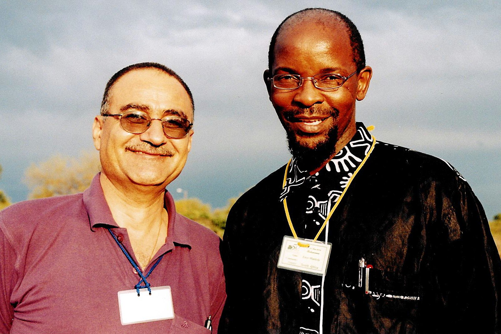 A member of the Continental Board of Counsellors in Africa, Enos Makhele (right), with Siavash Naraghi, both from Mafikeng, South Africa.