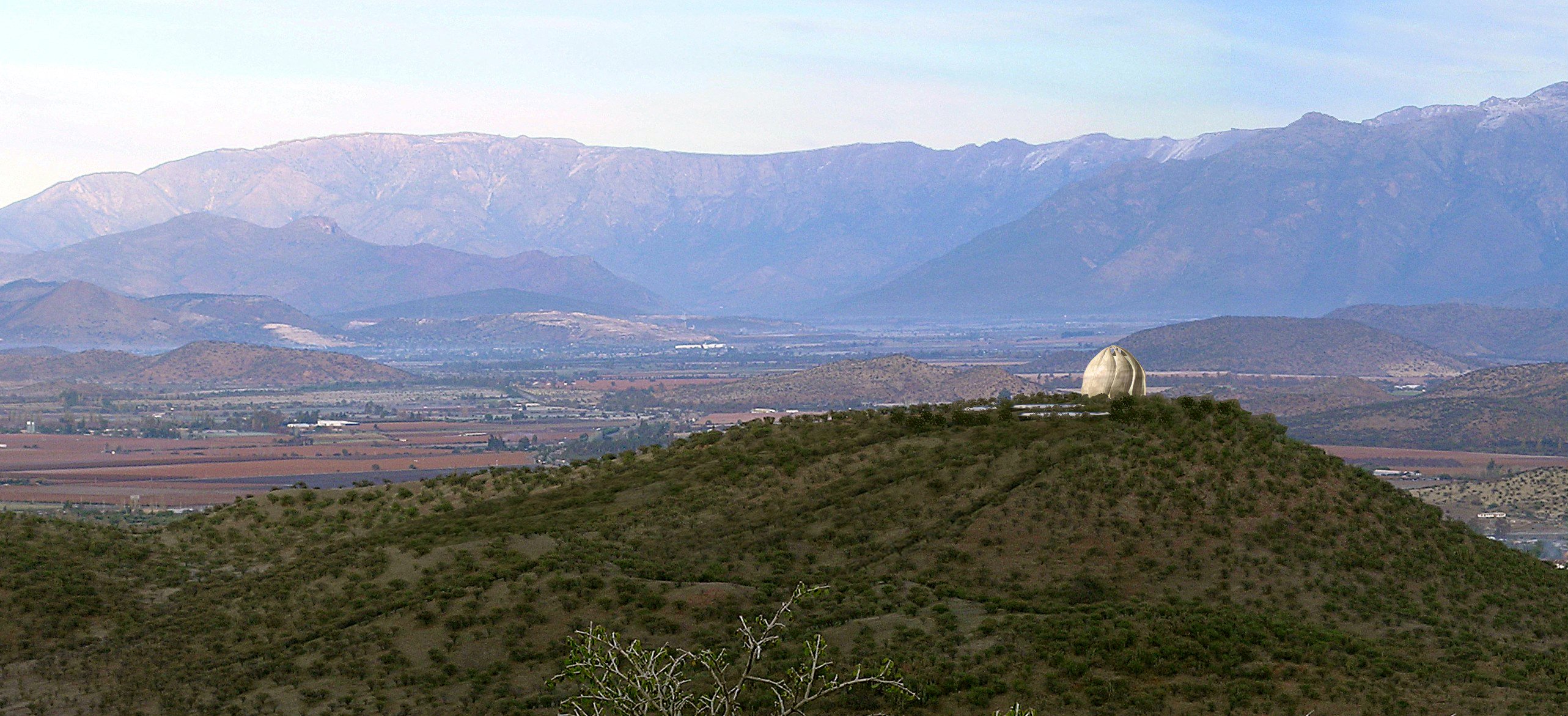 The site for the Baha'i Temple to be built north of Santiago, Chile, has a panoramic view on three sides of the Andes mountains.