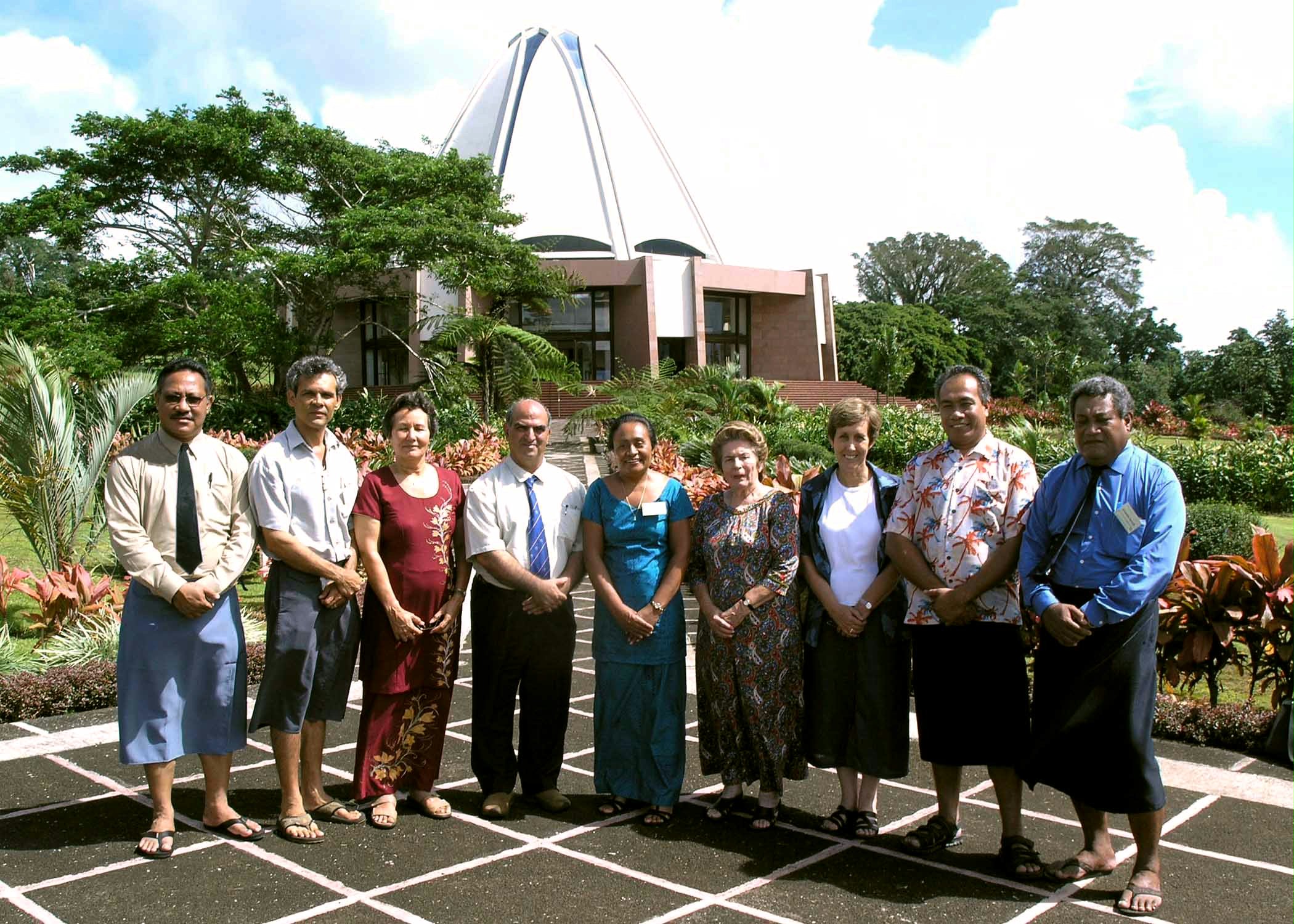 The National Spiritual Assembly of the Baha'is of Samoa pictured in front of the Baha'i House of Worship at Tiapapata, 2005.