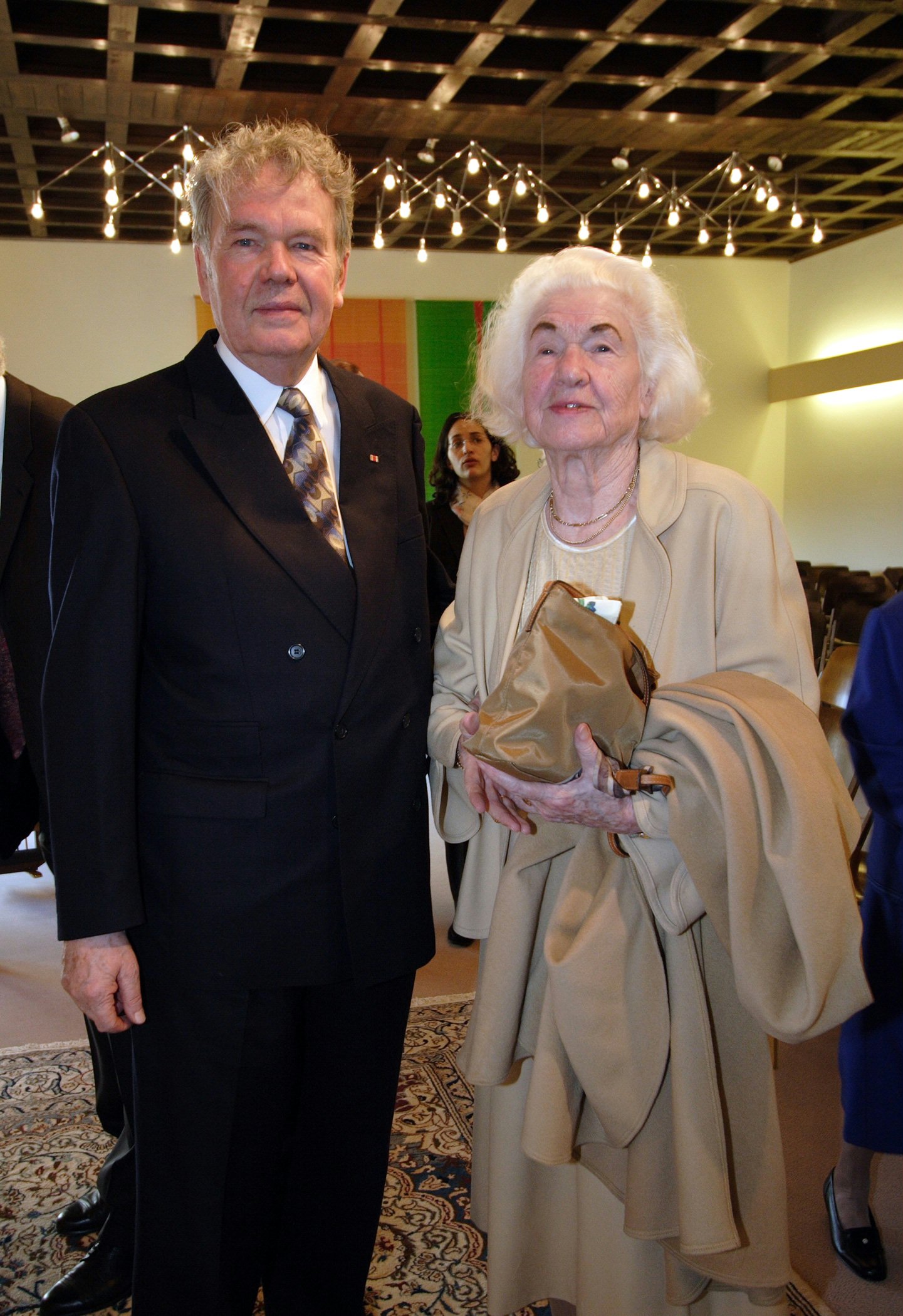Architect of the Baha'i House of Worship in Germany Teuto Rocholl (left) and a former member of the Continental Board of Counsellors in Europe, Anneliese Bopp, at the reception in Hofheim-Langenhain.