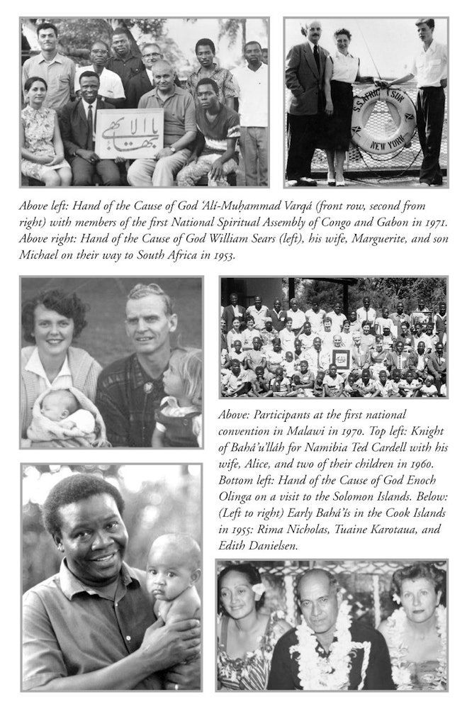 A page of historical photographs in "The Baha'i World 2003-2004."