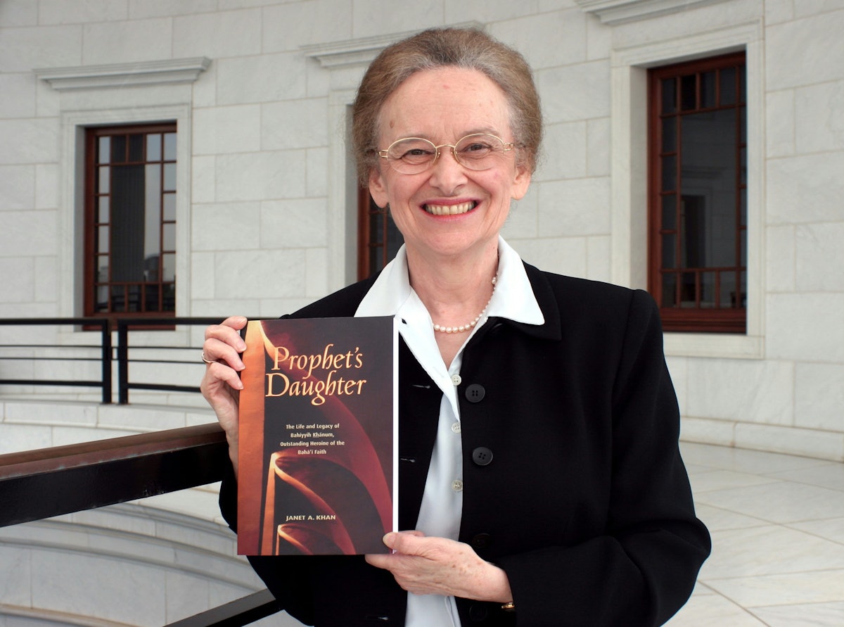 Dr. Janet Khan with her recently published book "Prophet's Daughter."