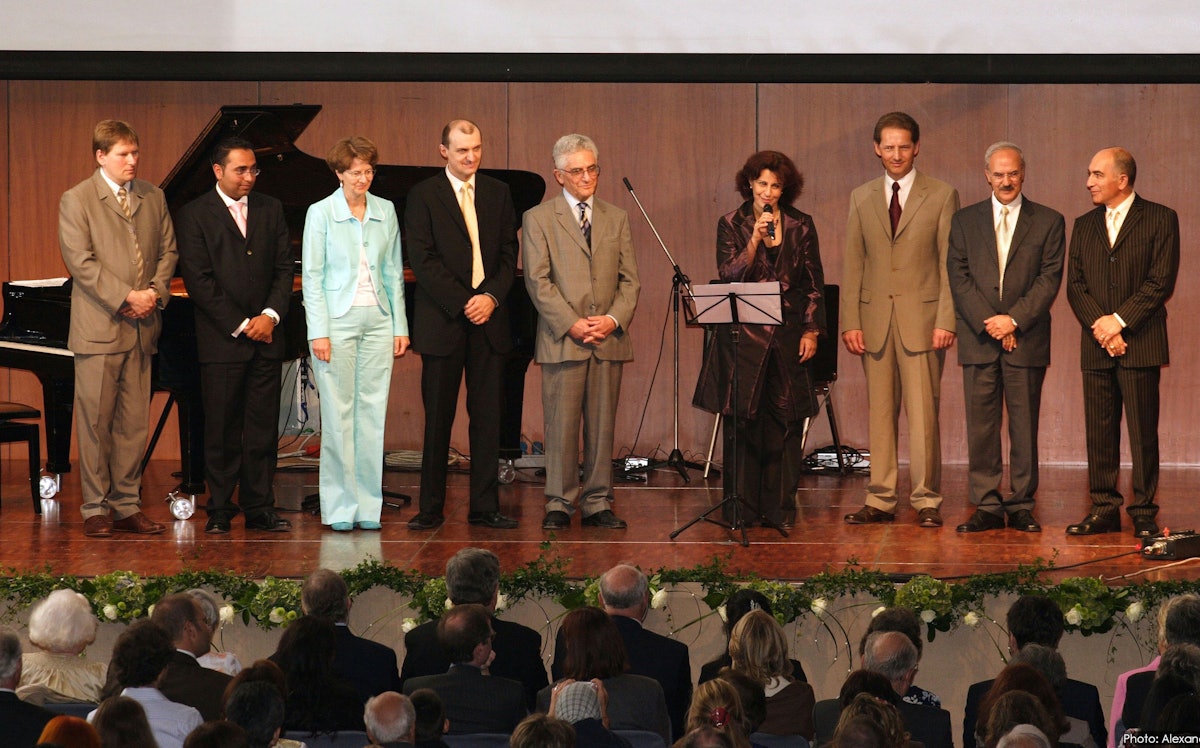 The nine members of the National Spiritual Assembly of the Baha'is of Germany, the community's elected national governing council, addressed the jubilee gathering as a corporate body.