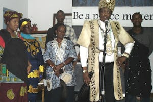 Chief Matange (second from right) and other members of an African traditional religion during prayers at the International Day of Peace gathering organized by the Baha'i community of Tanzania.