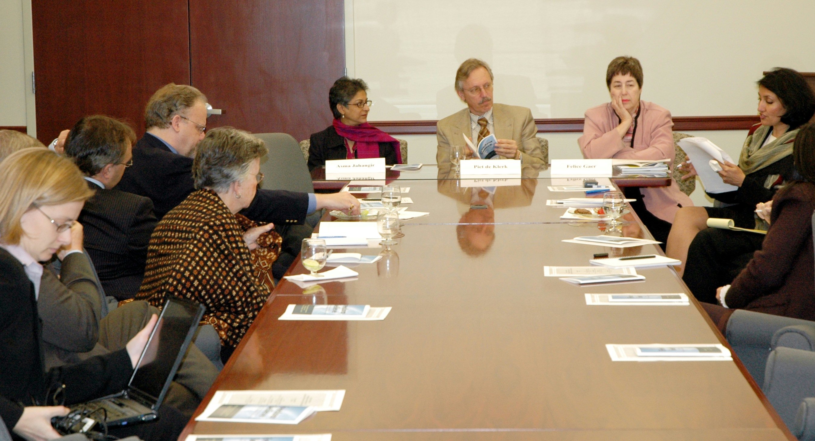 Bani Dugal (right), the principal representative of the Baha'i International Community to the United Nations, chaired the symposium "Freedom to Believe: Upholding the Standard of the Universal Declaration of Human Rights."