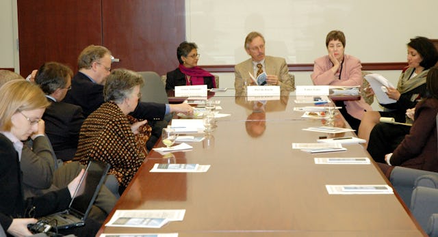 Bani Dugal (right), the principal representative of the Baha'i International Community to the United Nations, chaired the symposium "Freedom to Believe: Upholding the Standard of the Universal Declaration of Human Rights."