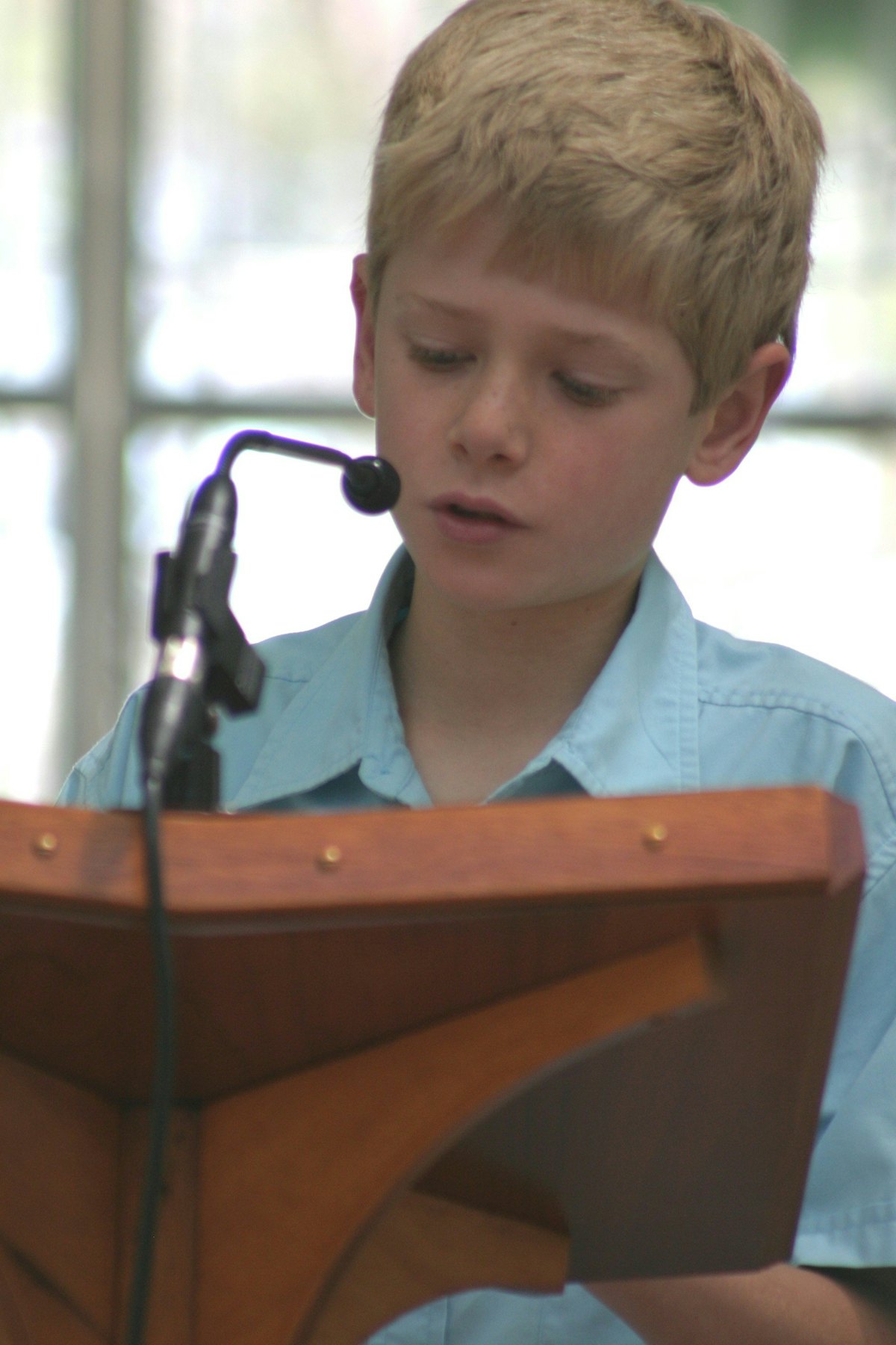 One of the readers at the children's service at the Baha'i Temple in Sydney, Lachlan Bartrop, of Beecroft Public School.