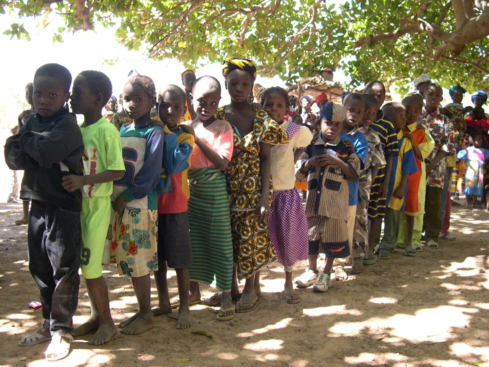 Among the articles in the latest volume of The Baha'i World is a report on a series of primary schools established by the Nosrat Foundation in Mali. Shown here are first grade students at one of the schools.