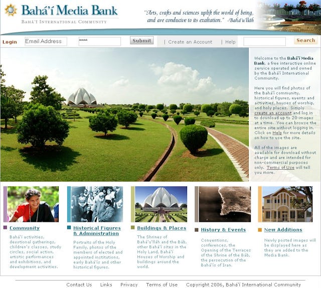 Homepage of the newly launched Baha'i Media Bank