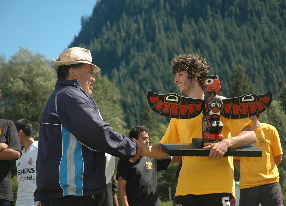 Twin Arrows player receives a congratulatory hand shake.