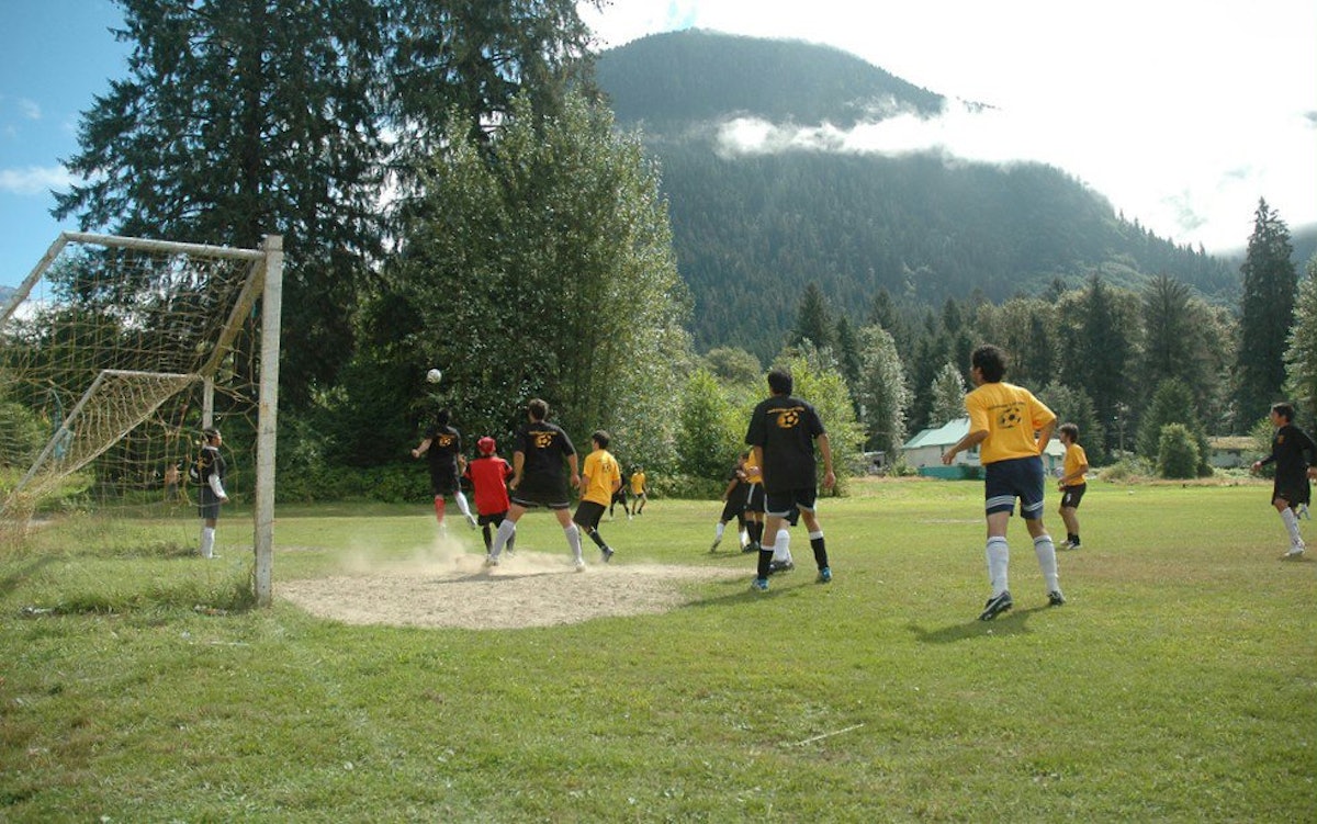 Soccer played in classic Musgamagw Cup style.