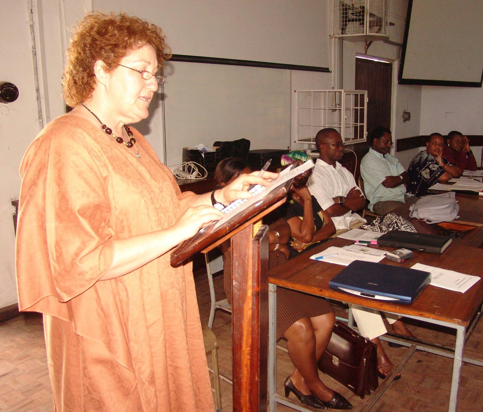 Sohaila Loftus, representing the Baha'is of Tanzania, delivers her presentation, which focused on the role of families and youth in building brighter communities from a faith perspective.