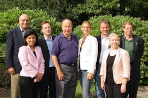 The board of EBBF, including nominated members, from left to right: Faramarz Ettehadieh, Zarin Buckingham, Daniel Truran, George Starcher, Elisa Mallis, Ruediger Fox, Wendi Momen, and Arthur Dahl. Beppe Robiati is not in the photograph.