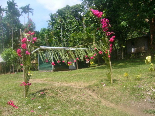 Perspective of the foot path leading up to the recently completed medical aid post in Mom village on the Island of Karkar, Papua New Guinea.