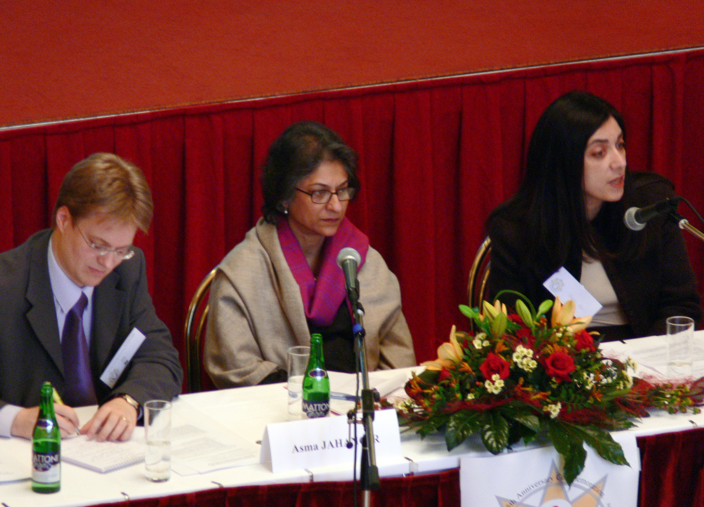Asma Jahangir, the UN Special Rapporteur on freedom of religion or belief, center, and Diane Alai, the Baha'i International Community's representative to the UN in Geneva, both spoke at a workshop on the right to "change" one's religion at the Prague commemoration. Photograph by Hamid Jahanpour