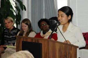 Ahenleima Koijam, a 16-year-old student from Imphal, India, who has been working with children and youth groups since 2003, speaks at a workshop on "Gender-Based Violence: Consequences Across the Life Span," held on 1 March at the UN Church Center during the 2007 Commission on the Status of Women.