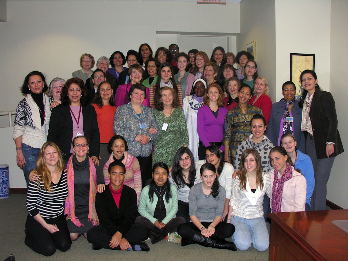 Forty-eight women, men, and girls from 27 countries composed the Baha'i delegation to the 2007 United Nation Commission on the Status of Women, the largest ever delegation of Baha'is to the annual meeting. This group photograph does not show the entire delegation.