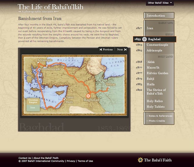 Pages that introduce the various sections of the Web site include maps to orient the reader.