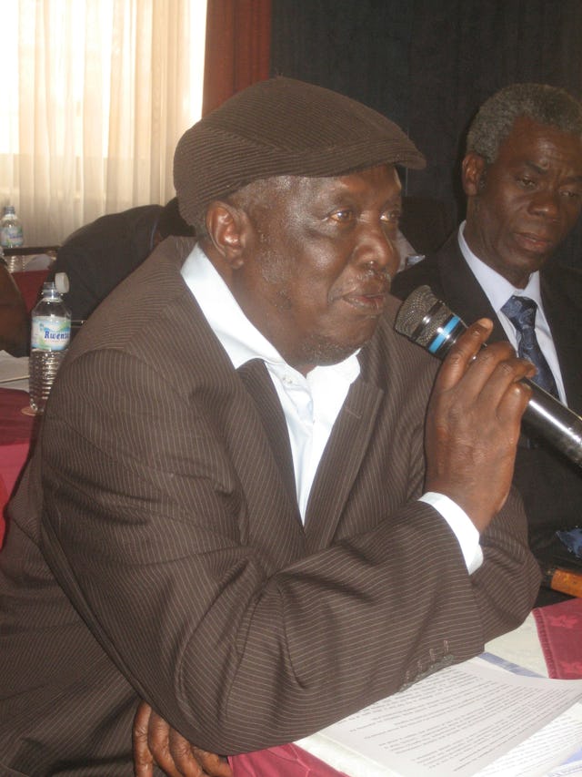 Former Ugandan Prime Minister Kinto Musoke participates in the discussion at the premiere of the new film.