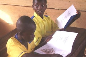 Students from the Anyinabrim Methodist Primary School are among the thousands who use the "Enlightening the Hearts" literacy program in Ghana.