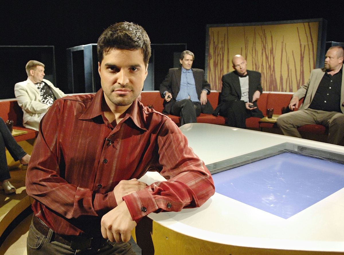 Aram Aflatuni, seen here on the set of his late night prime time show, has been working on television for 11 years.