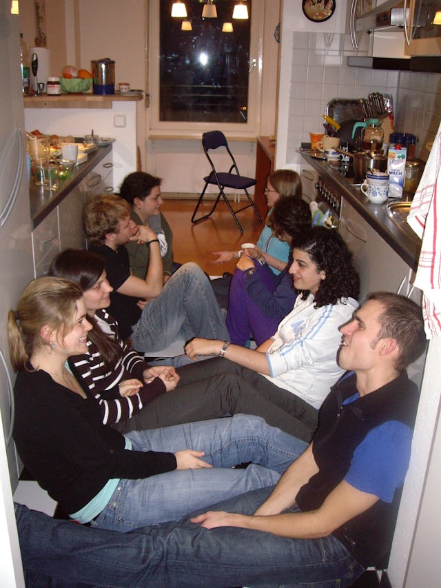 A dozen people gather every two weeks at a home in Heidelberg, Germany, for prayers, food, and conversation. Participants say they like the relaxed atmosphere.