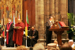 A member of the Baha'i community of the United Kingdom reads a passage from the writings of Shoghi Effendi at this year's observance of Commonwealth Day in London's Westminster Abbey.