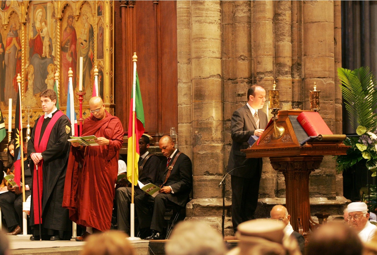 A member of the Baha'i community of the United Kingdom reads a passage from the writings of Shoghi Effendi at this year's observance of Commonwealth Day in London's Westminster Abbey.